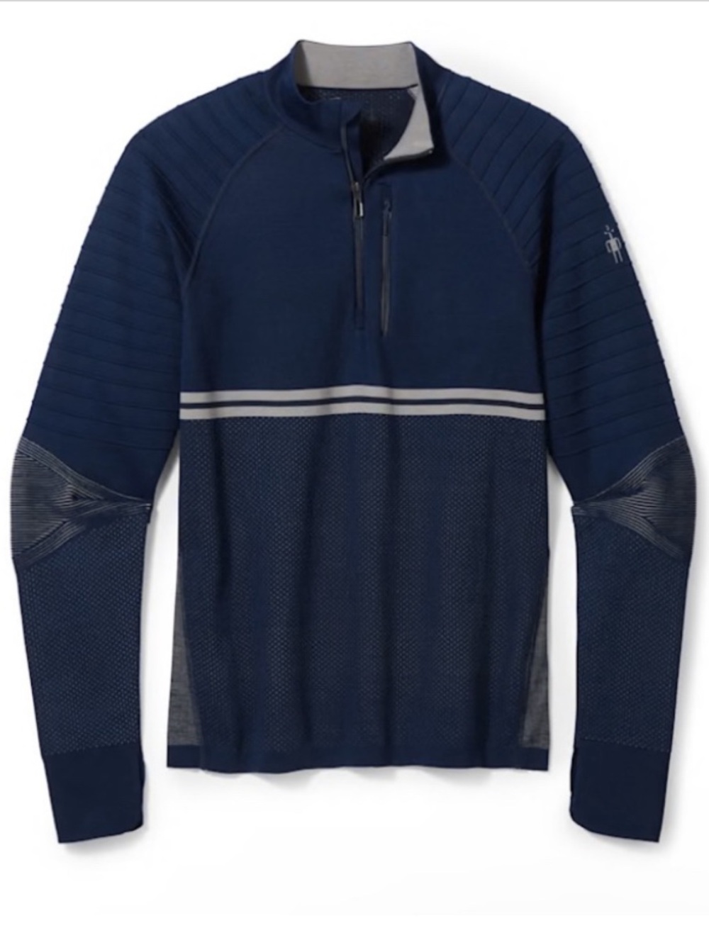 Smartwool Intraknit Merino Wool Quarter Zip Long Sleeve Navy Blue Grey XL